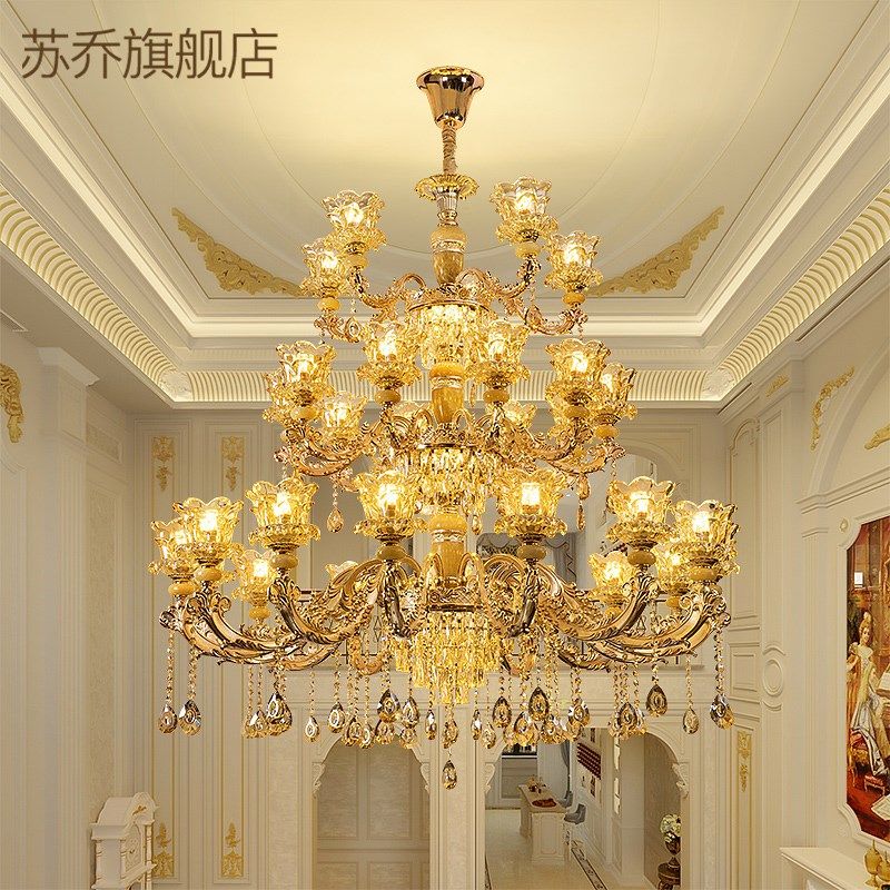 欧式别墅吊灯客厅灯复式楼loft多层玉石水晶灯2024新款大厅长吊灯,家装灯饰光源,LOFT/复式住宅/楼梯吊灯,淘宝优惠券,粉丝福利购,淘宝优惠卷