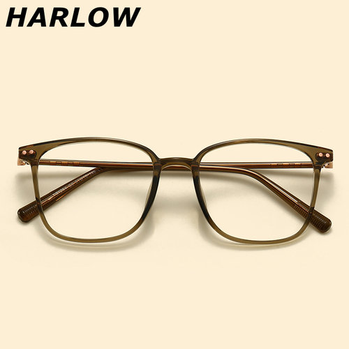 冷茶色眼镜框男女日系近视可配镜片TR90复古方圆脸一体成型眼镜架
