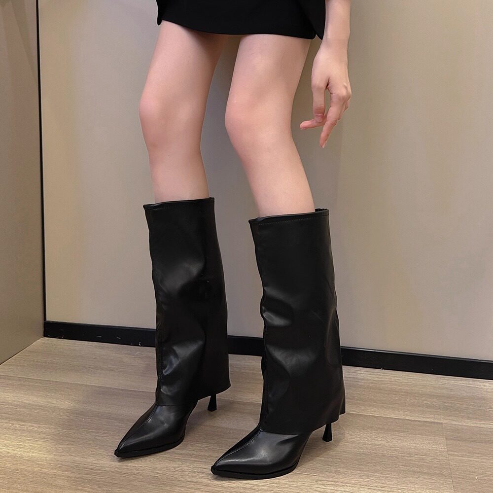 超火女靴子骑士靴长靴尖头裤管靴