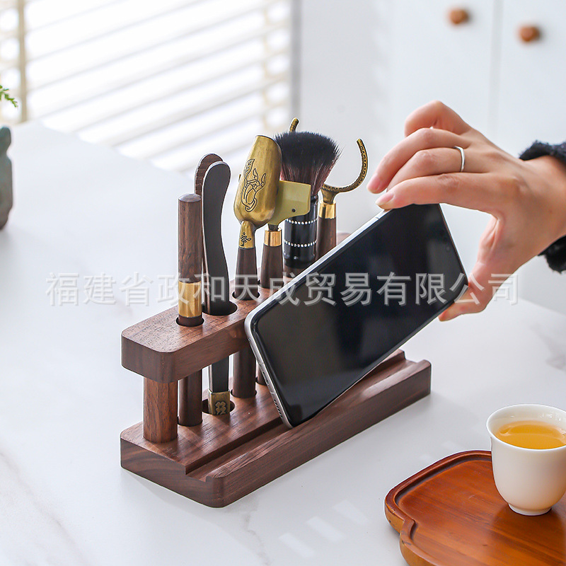 茶道茶具六君子套装高档茶笔茶夹配件用品大全胡桃木泡茶工具套装