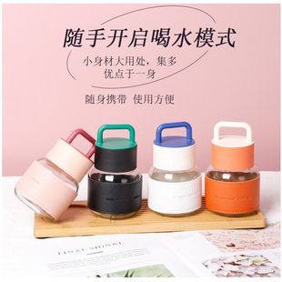 礼品新款迷你胖胖杯玻璃杯可携式杯高颜值手机架杯带杯套防烫