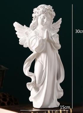 欧式复古天使摆件美式树脂石膏雕像雕塑小天使女孩桌面装饰品道具