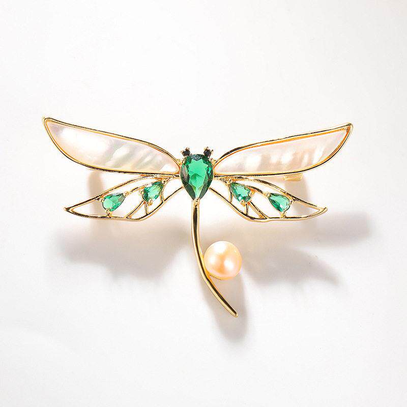 玛瑙天然淡水珍珠贝壳蜻蜓胸针韩版气质服装配饰胸花别针