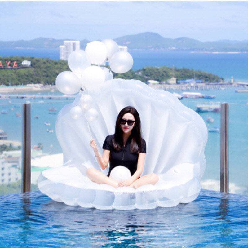 充气珍珠贝壳沙发浮排游泳圈水上漂浮垫浮床坐骑游泳池漂Z浮玩具i