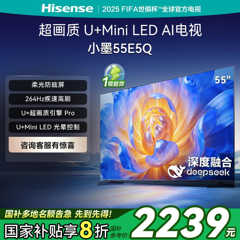 【国家补贴】海信电视E5Q 55英寸U+MiniLED柔光防眩高刷电视机