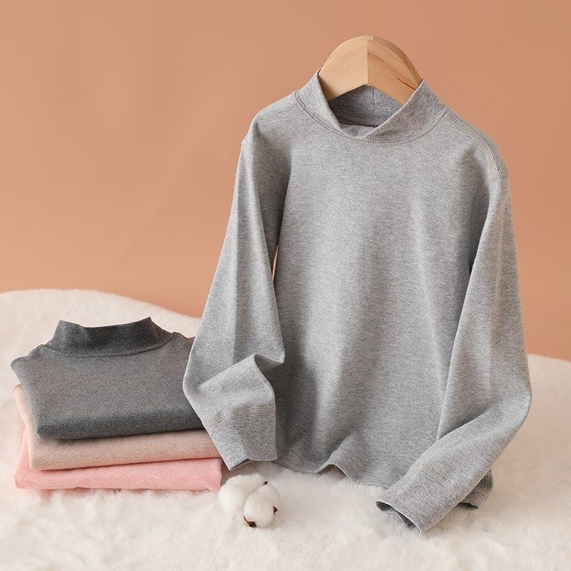 2024秋冬新款儿童半高领打底衫男童长袖t恤纯棉女童纯色内衣上衣