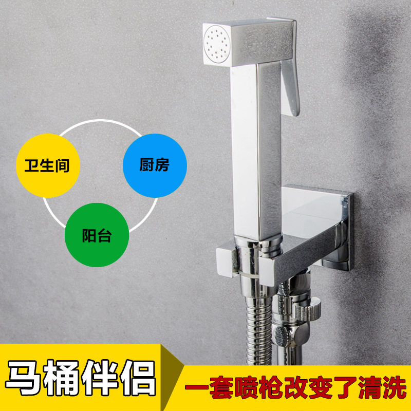 外销爆款方d形带开关时尚省空间入墙式马桶伴侣高压喷枪妇洗器全