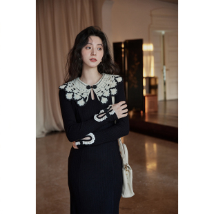 【早春85折】春秋设计感小众法式气质小个子收腰显瘦黑色连衣裙女