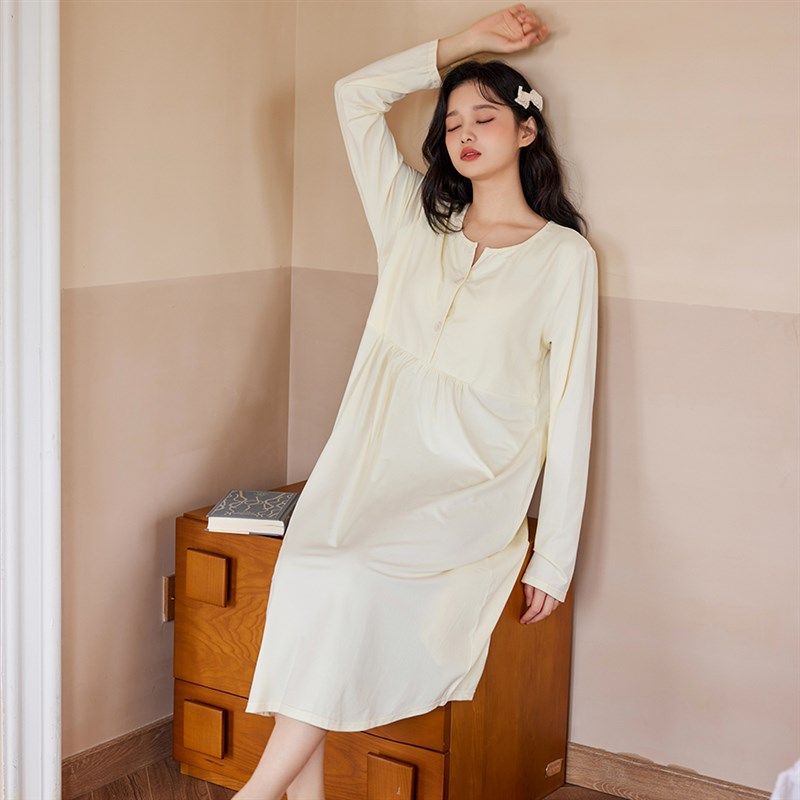 珈莹艾哺乳睡裙纯棉带胸垫春秋孕妇睡衣夏产后待产妇月子服连衣裙