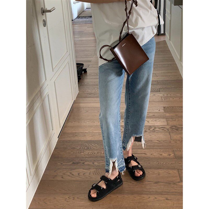 大码女装胖妹妹mm毛边牛仔直筒2021夏季薄款宽松显瘦九分裤200斤