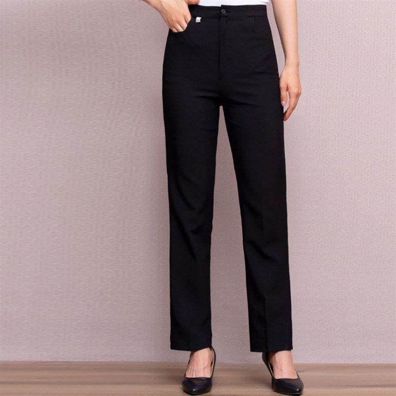 女西裤酒店茶楼工作裤面试长裤子胖大码松紧腰职业工装裤直筒宽松