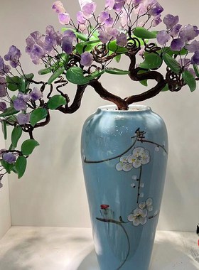 天然紫水晶招财树发财树居家客厅创意装饰品陶瓷摇钱树办公室摆件