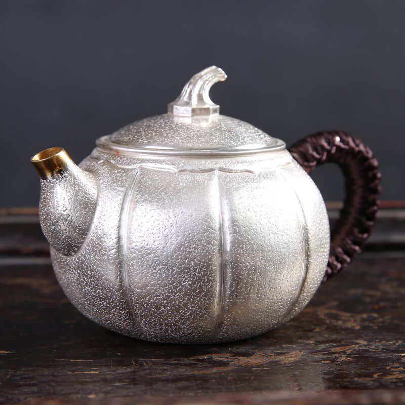 银壶手工茶具99l9纯银茶壶创意南瓜壶日式过滤单壶大号家用泡茶壶