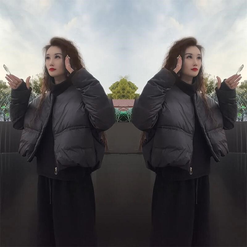 2024冬季新款时尚百搭休闲宽松显瘦减龄圆领南瓜款短款棉服女简约