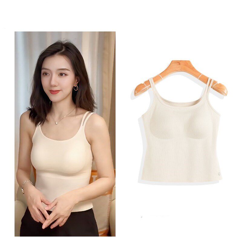 小小莎老师无痕自带胸垫双肩带吊带背心休闲舒适透气百搭亲肤女