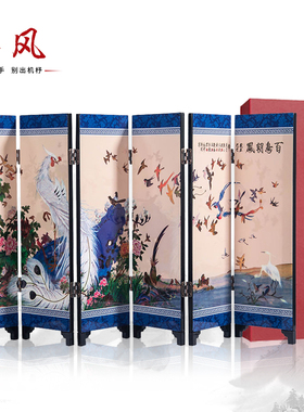 仿古漆器小屏风装饰摆件中国风送老外礼品物会展纪念品百鸟朝凤图