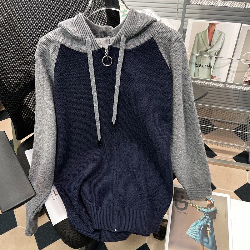 胡子叔大码女装针织拉链开衫女宽松胖mm洋气减龄上衣爆款毛衣外套