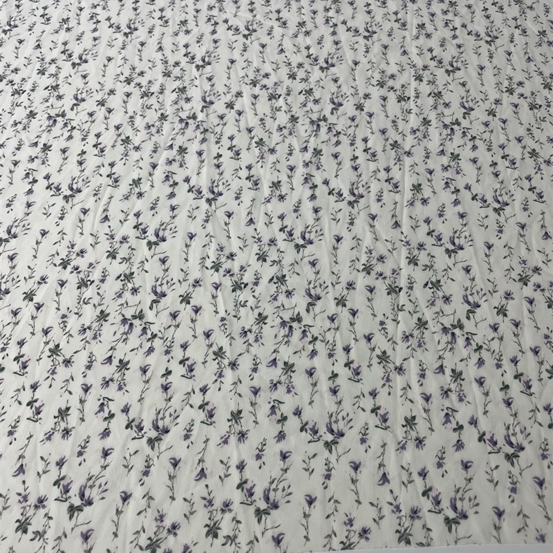 E381夏季紫色小l碎花印花雪纺布头 柔软垂坠透气连衣裙上衣diy面
