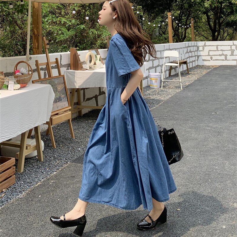 哺乳期夏装时尚辣妈款外出喂奶衣大码女韩版显瘦牛仔连衣裙中长款