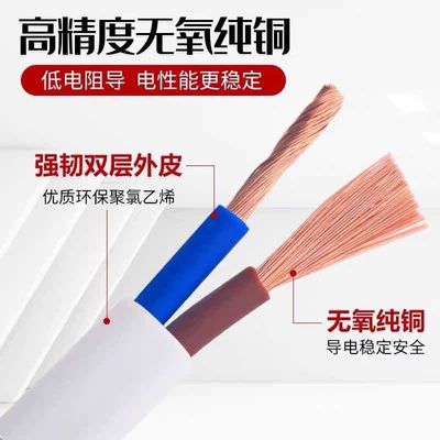 纯铜电线软线家用两芯2芯1/1.5/2.5/4/6平方护套线室外入户电源线