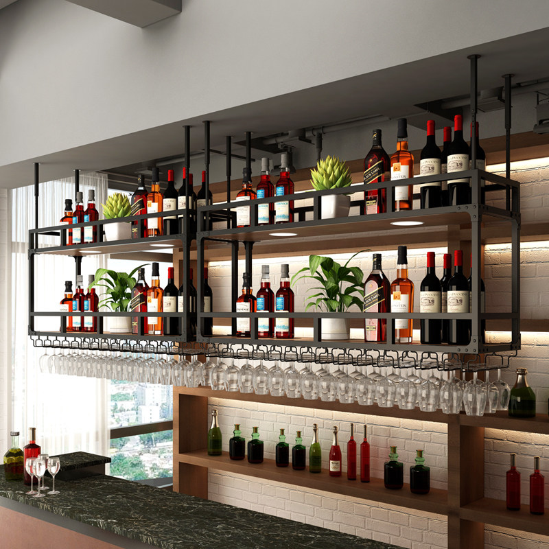 酒吧红酒杯架倒挂悬挂置物架吧台吊架家用酒柜酒S架展示架吊柜饭