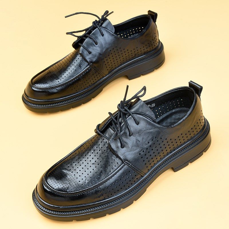 夏天皮鞋男带孔透气镂空男鞋商务休闲脚宽平底男士皮T凉鞋2025新,流行男鞋,休闲皮鞋,淘宝优惠券,粉丝福利购,淘宝优惠卷