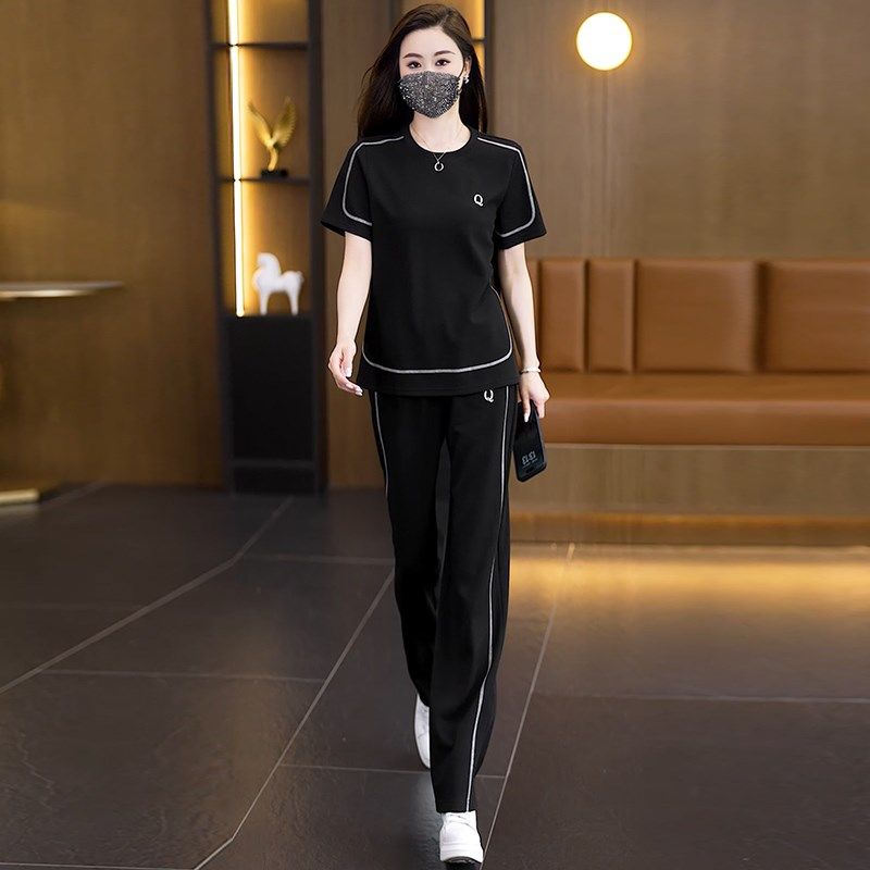 2025夏季新款运动休闲套装女时尚洋气宽松显瘦Q圆领T恤长裤两件套,女装/女士精品,时尚套装,淘宝优惠券,粉丝福利购,淘宝优惠卷