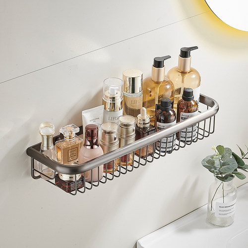浴室置物架单层长方形网篮枪灰色全铜卫生N间壁挂收纳架子免打孔