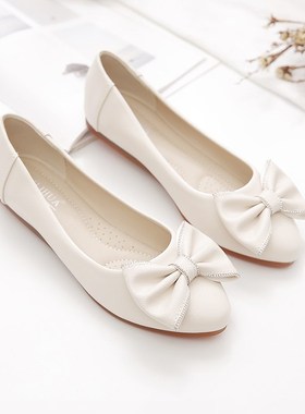 单鞋女平底鞋2024o年新款女鞋春秋百搭浅口豆豆鞋软皮软底妈妈鞋