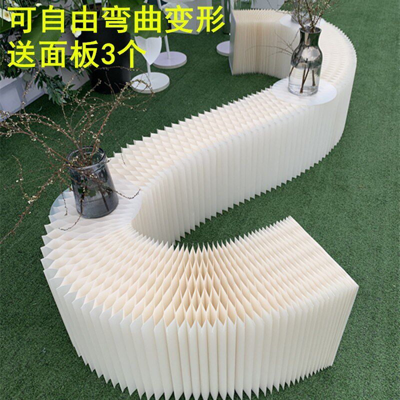 新款婚庆道具瓦楞纸折纸甜品台自由弯曲展示M台蛋糕陈列架橱窗装