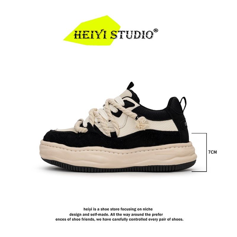 黑白厚底7cm隐形内增高鞋男女情侣款小众L帆布溶解板鞋休闲面包鞋,流行男鞋,休闲板鞋,淘宝优惠券,粉丝福利购,淘宝优惠卷