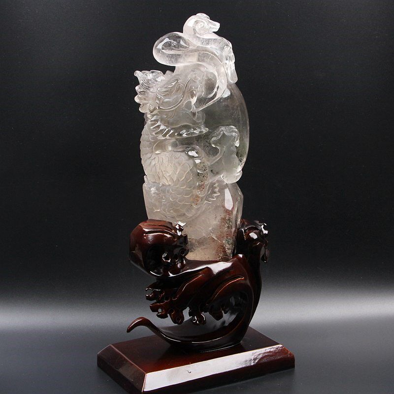 天然水晶绿幽灵水晶龙摆件 水晶雕刻龙摆件 家居水晶龙工艺品摆件