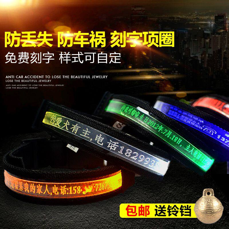 宠物用品狗狗发光项圈泰迪脖圈闪光刻字狗牌中P型S小型犬夜光狗脖