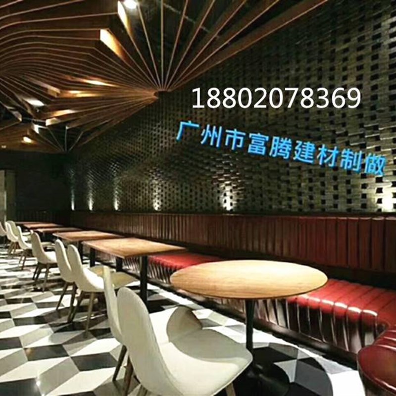 弧形铝方通悬吊式天花q板木纹铝方管幕墙波浪形造型铝格栅烤V漆各