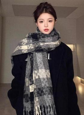 Yz3-2025秋冬季款百搭双面仿羊绒大版披肩版百搭加厚保暖护脖围巾