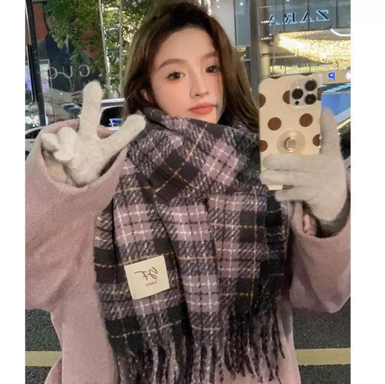 TG2025秋冬季款百搭双面仿羊绒大版披肩版百搭加厚保暖护脖围巾-