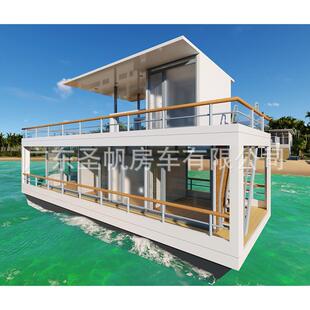 水上楼房船休闲仿古游船宾馆餐饮船电动画舫船景区观光船海景房