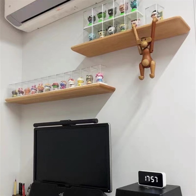 红橡木实木一字隔板墙上置物架厨房客厅背景墙搁板diy定制书架