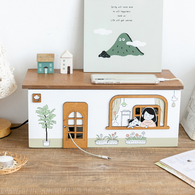 阿楹 日式轻奢电脑书桌电视柜摆件遮挡插座收纳盒办公室装饰