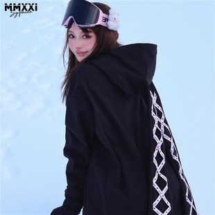 MMXXi黑粉兔子丝带耳朵滑雪服女卫衣防水宽松上衣可爱滑雪裤套装