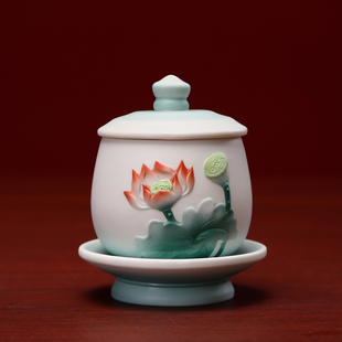 黼山堂佛前圣水供水杯佛堂家用供奉观音莲花圣水杯陶瓷佛具用品