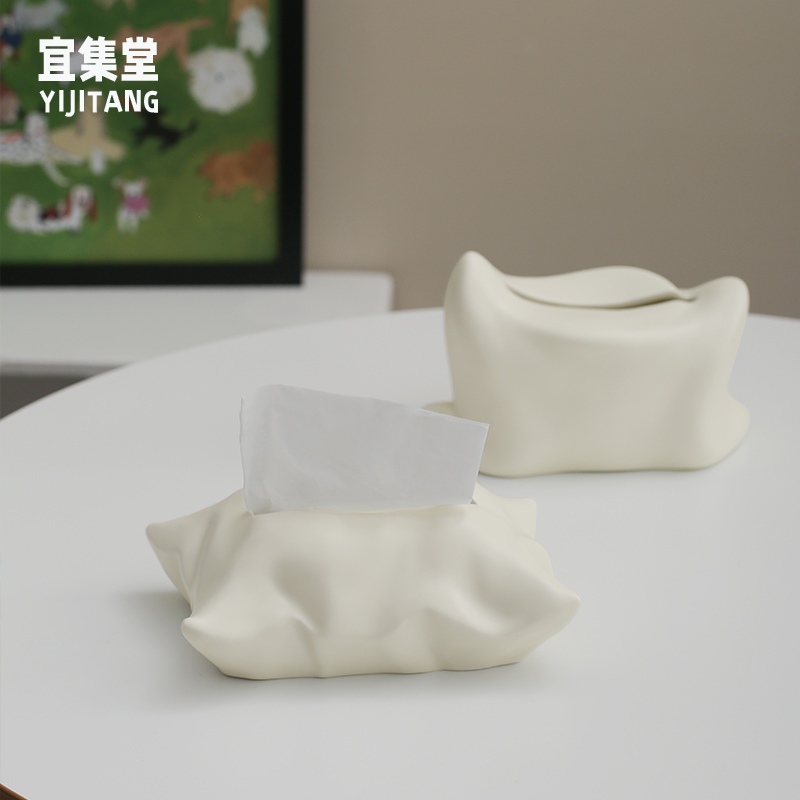 宜集堂IaNS奶油枕头纸巾盒高级感陶瓷卫生纸盒客厅桌面装饰摆饰酒