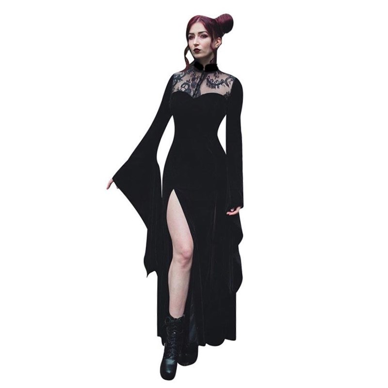 暗黑系性感开e叉蕾丝裙万圣节女巫裙 Halloween Witch Cos Dress