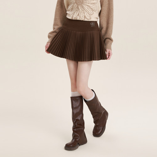 Mardi少女简约休闲2025秋冬新款短裙子百褶裙高腰显瘦纯色半身裙