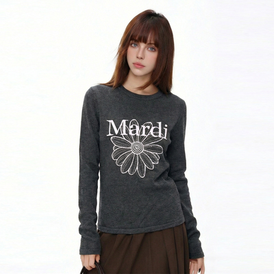 Mardi秋冬打底衫长袖2025新款时尚休闲雏菊提花百搭休闲针织上衣