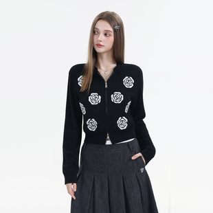 Mardi韩系休闲百搭针织毛衣外套25秋冬新款经典玫瑰logo轻奢开衫