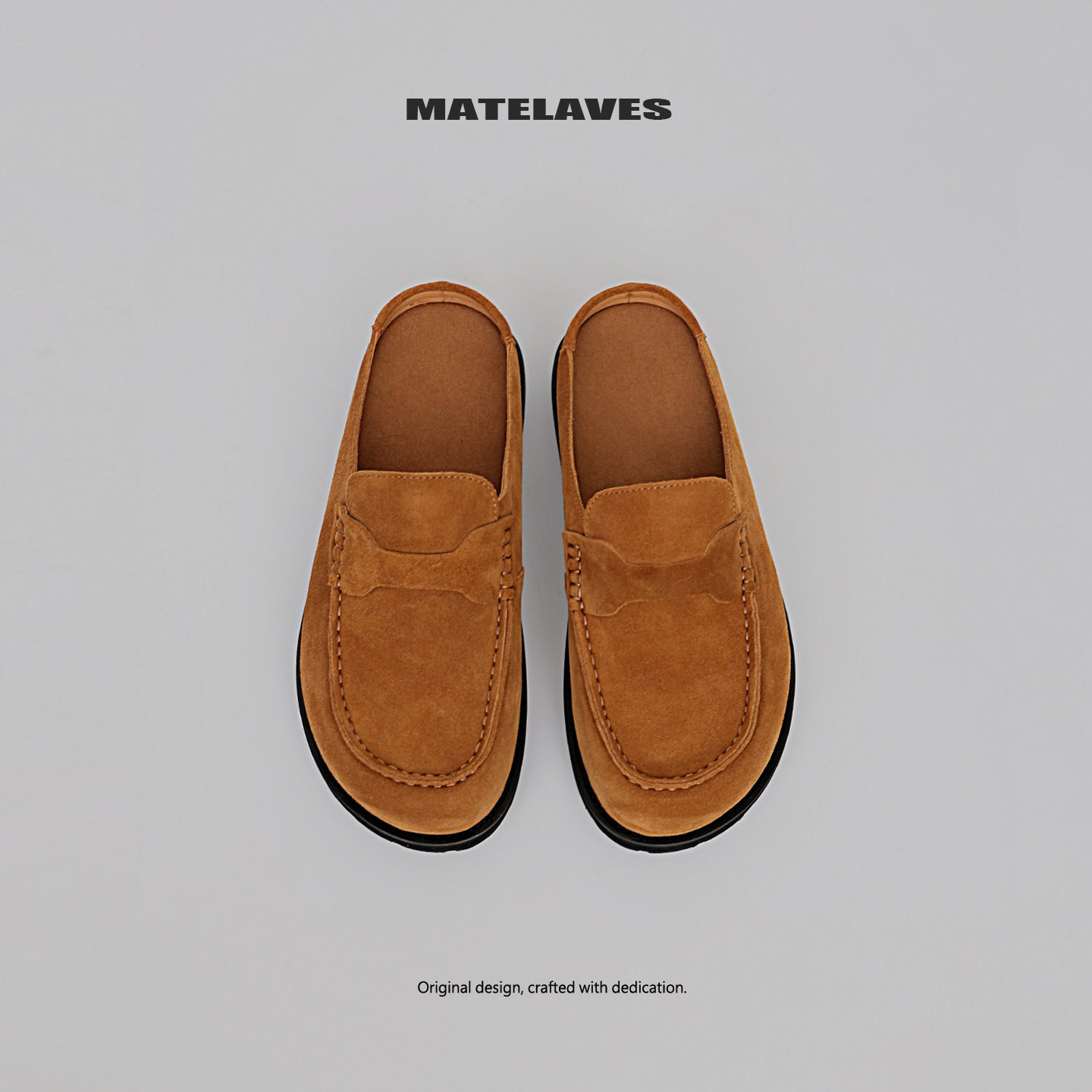 MATELAVES 老钱风麂皮勃肯鞋男夏季透气厚底增高一脚蹬懒人乐福鞋