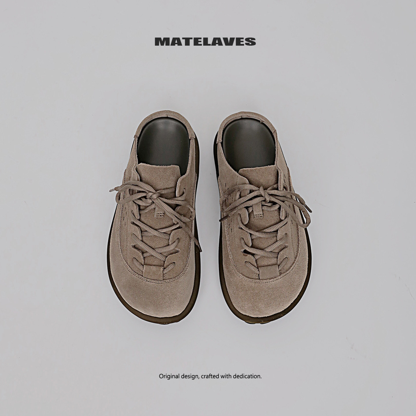 MATELAVES 老钱风反绒皮勃肯鞋男半托增高厚底高级感一脚蹬懒人鞋