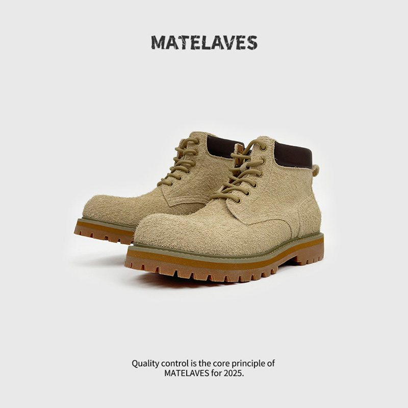 复古反绒马丁靴男真皮厚底工装靴