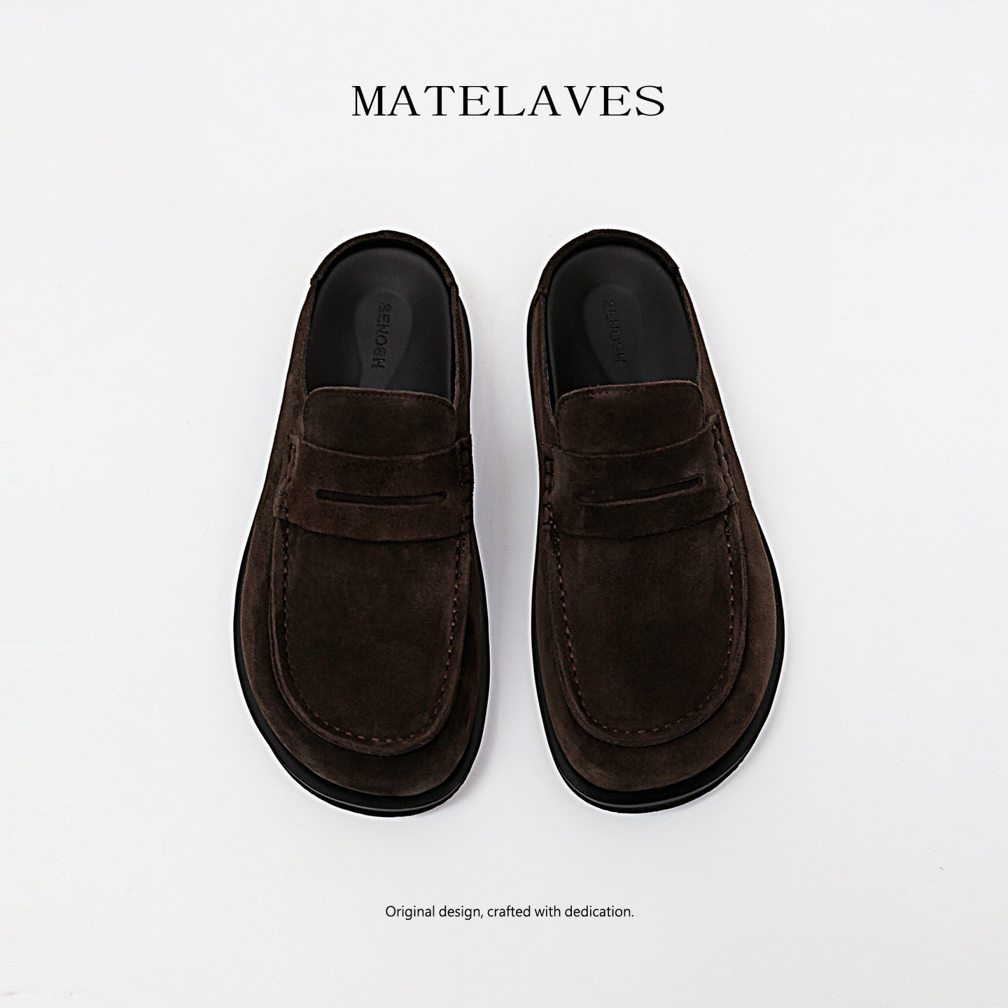 MATELAVES 麂皮老钱风勃肯鞋男半拖复古反绒一脚蹬懒人休闲乐福鞋